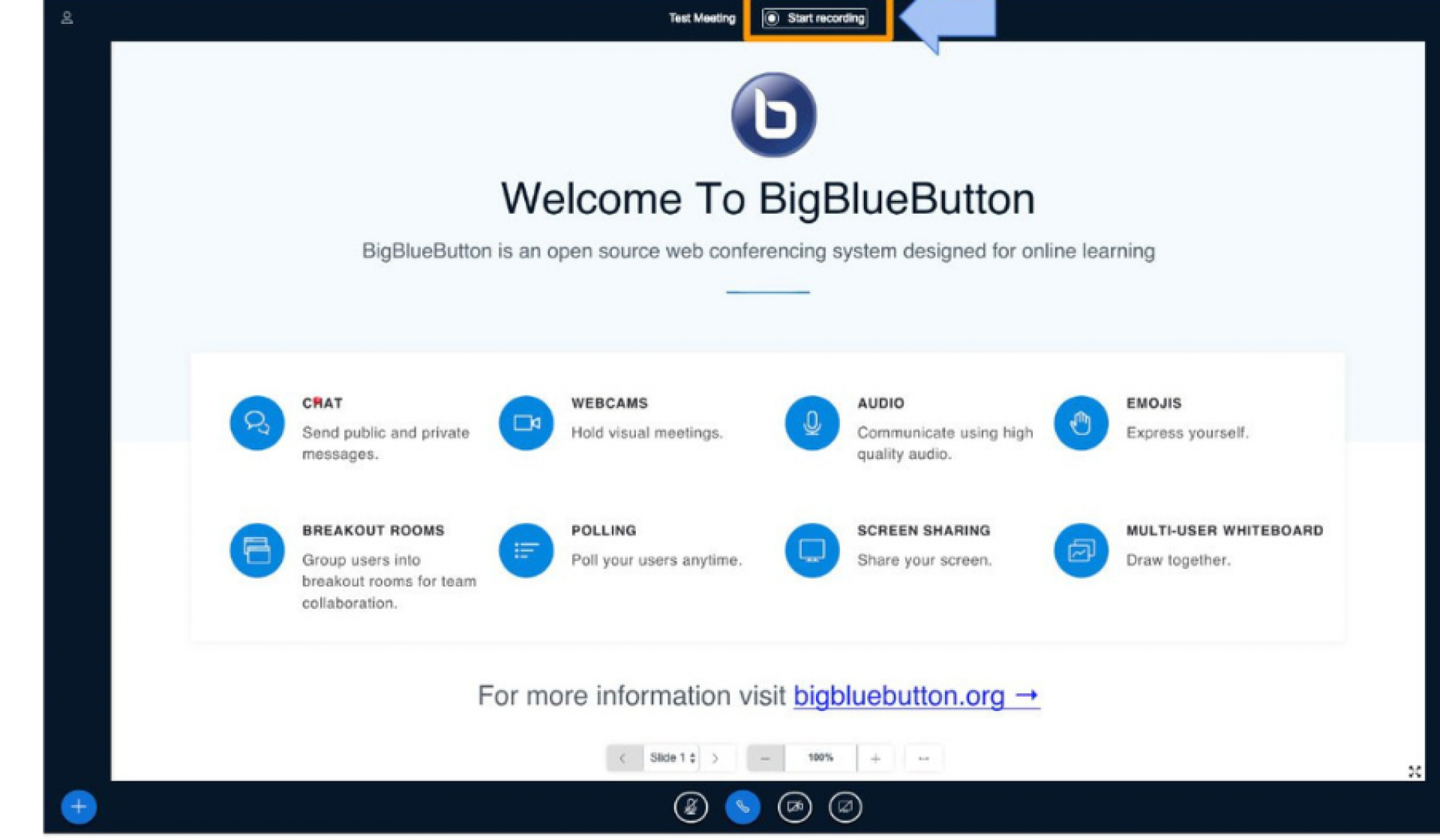 BigBlueButton home screen