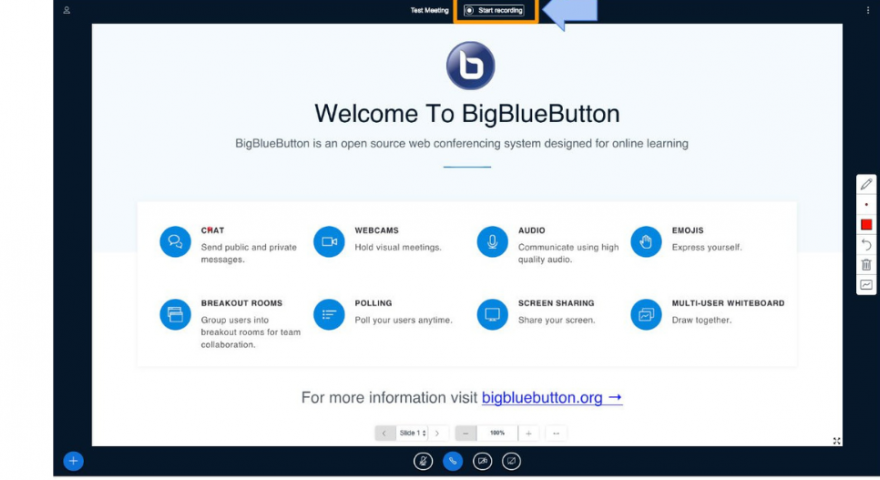 BigBlueButton home screen