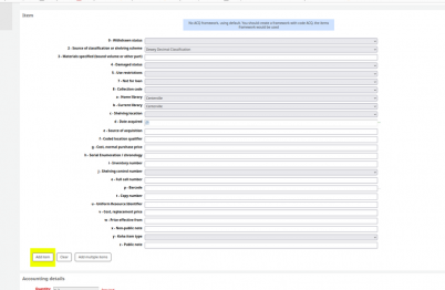 An item form with no data added yet. The ‘Add item’ button is highlighted yellow. When selected it will increase the quantity of this ordered record.