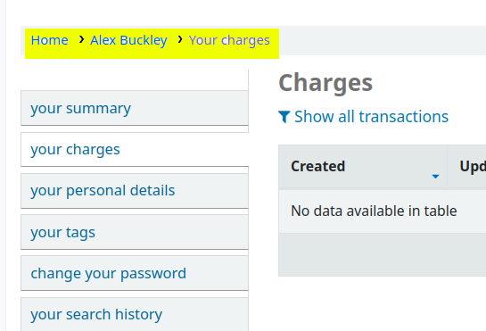 Accessible breadcrumbs on OPAC