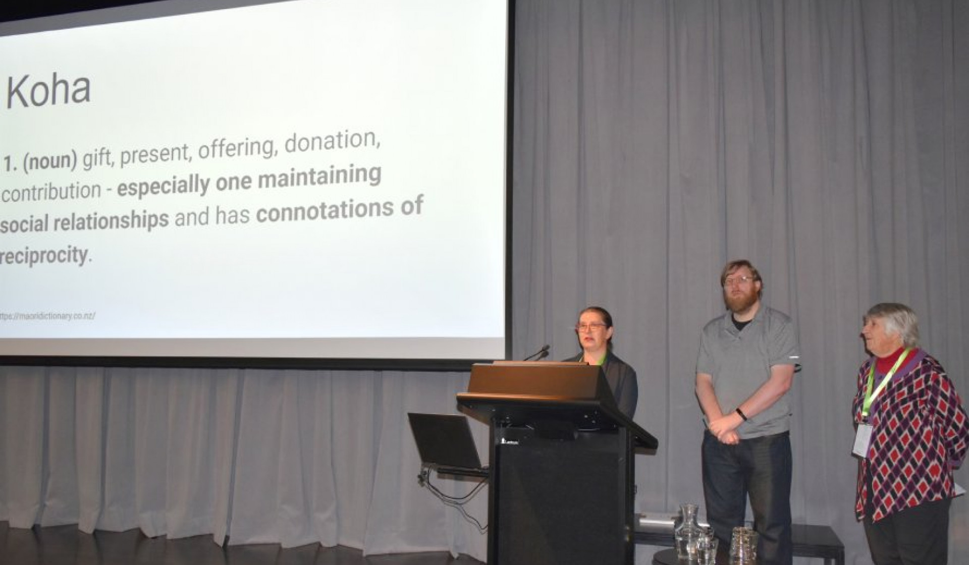 Three members of the original Koha project team presenting at KohaCon 2020. Rachel Hamilton Williams Chris Cormack Rosalie Blake